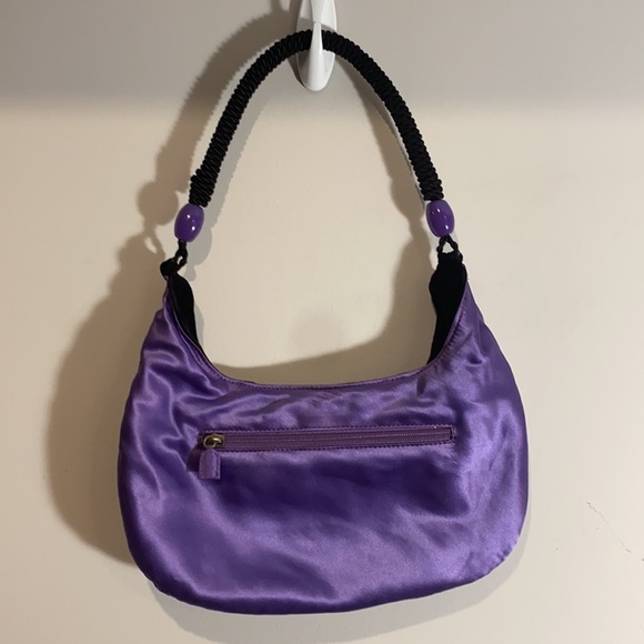 Vintage Y2K Purple Metallic Satin & Black Velvet Handbag Purse Clutch 00s 90s - Picture 5 of 8